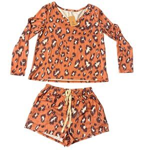 Epretty Womens Orange Leopard Print Pajama Set Size M